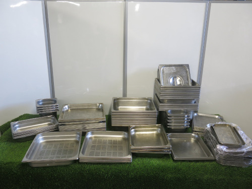 90 x Assorted Stainless Steel Cooking Trays & Preparation Pots.