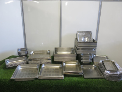 90 x Assorted Stainless Steel Cooking Trays & Preparation Pots.