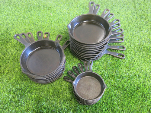 24 x Genware Cast Iron Pans to Include: 18 x 6" & 6 x 4".