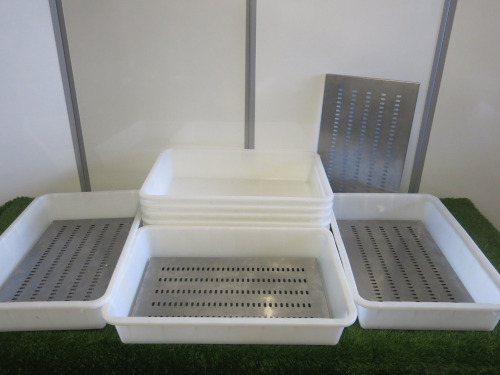 8 x White 60 x 40cm Tubs with 4 x Stainless Steel Perforated Inserts.