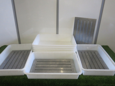 8 x White 60 x 40cm Tubs with 4 x Stainless Steel Perforated Inserts.