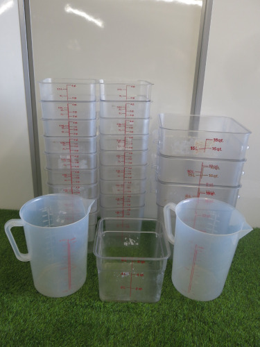 24 x Cambro Measuring Jugs to Include: 3 x 18qt, 1 x 6qt, 18 x 4qt & 2 x 5L Jugs.