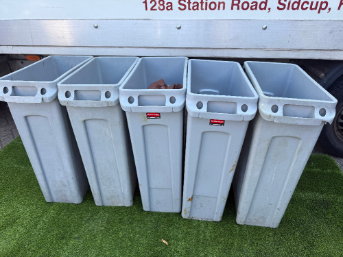 5 x Rubbermaid SlimJim Container Gray 87L Bins.