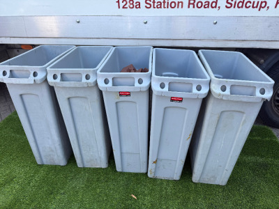 5 x Rubbermaid SlimJim Container Gray 87L Bins.