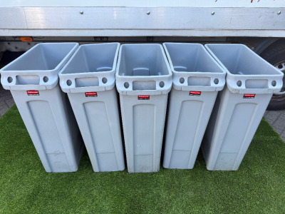 5 x Rubbermaid SlimJim Container Gray 87L Bins.