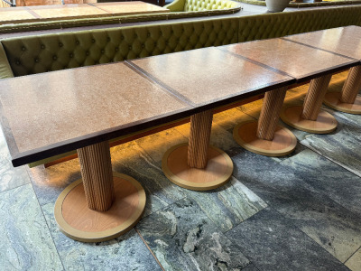 10 x Wooden Top Square Dining/Restaurant Tables on Column Fluted Base. Size 75 x 75cm.