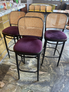 5 x Dark Purple & Black Bentwood Framed High Stools with Rattan Style Back.