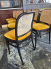 8 x Mustard Yellow Black Bentwood Framed Dining Chairs with Rattan Style Back. - 4
