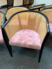 17 x Newlife Made in Italy Black Framed Dusty Pink Fabric Chairs with Wicker Backs. NOTE: condition as viewed. - 4