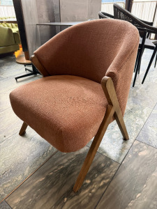Pastel Pink Fabric & Light Wood Arm/Lounge Chair.
