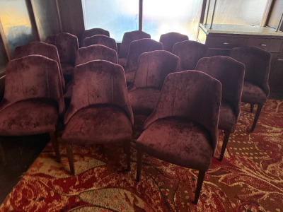 16 x Deep Purple Velvet Style Dining/Restaurant Lounge Chairs on Wooden Base.