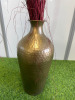 Metal Gold Coloured Vase with Dark Red Foliage. - 2