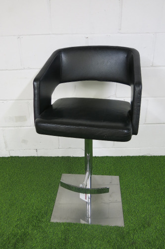 Potocco Italian Leather Heavy Polished Stainless Steel Base High Stool.