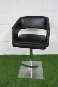 Potocco Italian Leather Heavy Polished Stainless Steel Base High Stool.
