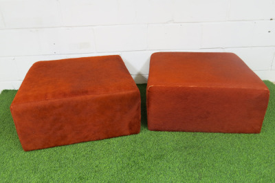 2 x Vintage Imitation Skin Mobile Footstalls with Label 'GW' in Red Hyde Style. Size H34 x W80 x D70cm.