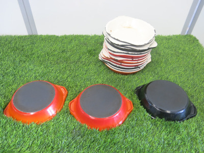 15 x Cast Enamel 6" Serving Dishes in Black/Orange/Red.