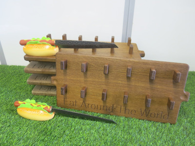 5 x Rew Think 16 x 8" Wooden Serving Plates & 2 x Hot Dog Handle Serrated Knives.