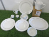 Huge Quantity of Figgio Norway White & Burgundy Crockery to Include: Plates, Bowls, Dishes, Size Plates, Saucers, Cups, Teapots Etc (As Pictured/Viewed). NOTE: crates not included. - 12