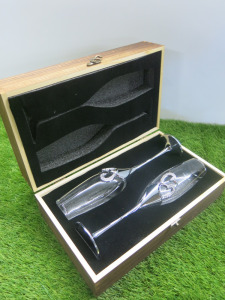Pair of Mr & Mrs Champagne Flutes in Wooden Display Box