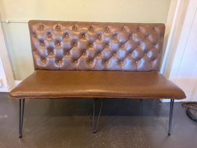 3 x Brown Faux Leather Button Back Padded Benches to Include: 2 x W175cm & 1 x W135cm.