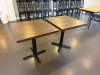 10 x Dark Wood Square Tables with Black Metal Legs. Size H74 x W70 x D70cm.