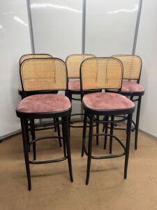 5 x Light Dusty Pink & Black Bentwood Framed High Stools with Rattan Style Back & 1 x Spare Frame (No Pad Seat).