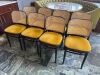 11 x Mustard Yellow Black Bentwood Framed Dining Chairs with Rattan Style Back. NOTE: missing 3 chairs are frame only, missing pad seat.