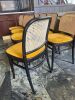 11 x Mustard Yellow Black Bentwood Framed Dining Chairs with Rattan Style Back. NOTE: missing 3 chairs are frame only, missing pad seat. - 4