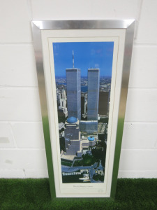 Glazed, Mounted & Framed Picture of "World Trade Centre". Photographed by James Blakeway. Size 113 x 34cm.
