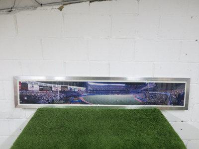 Glazed & Framed Panoramic Print of Yankee Stadium " Longest Game in World Series History". Signed & Dated by The Artist C 2000. Size 183 x 34cm.