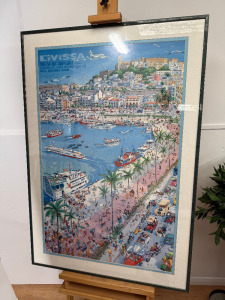 Ibiza Lanoche 'Eivissa' Harbour Scene Poster, By John Lodi, Framed, Glazed & Mounted by Norman Herringshaw. Size H114 x W89cm.