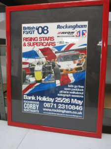 Poster of Avon Tyres British GT/F3 Racing at Rockingham 2008 with 7 Autographs. Framed & Glazed 46cm x 58cm.