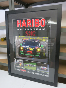 Haribo Racing Team 2012 Porsche Racing Cars. Mounted, Framed & Glazed. Sized 68cm x 89cm.