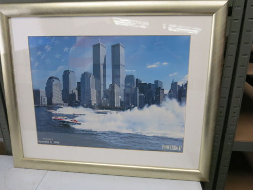 Powerboat Racing in Memory of 9-11 2001. Mounted , Framed & Glazed. 80cm x 64cm.