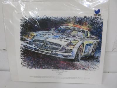 Ian Cook Original Print of Mercedes Benz SLS AMG, Size 28 x 23cm.