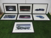 Set of 7 Mounted, Framed & Glazed Prints of Super Cars to Include: Mercedes, Bentley, Ferrari, Bugatti & Jaguar. Size 53 x 73cm. NOTE: 5 require reglazing.