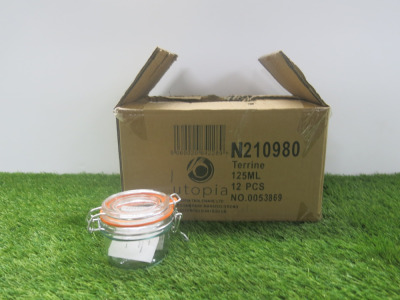 6 x Boxed Utopia Terrine Glass Jars with Orange Seal, 125ml.