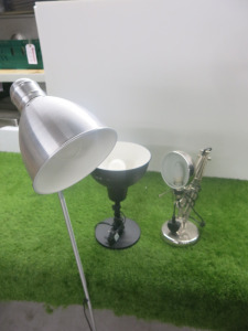 3 x Assorted Lamps to Include: 1 x Chrome Tall Standing Lamp, 1 x Chrome Desk Lamp & 1 x Black Desk Lamp.