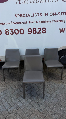 22 x Grey Faux Leather Armless Dining Chairs with Distinctive Contrasting White Stitching.