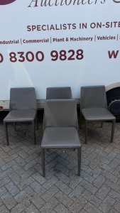 22 x Grey Faux Leather Armless Dining Chairs with Distinctive Contrasting White Stitching.