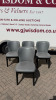 4 x Grey Faux Leather Curved Back Padded Dining Chairs on Black Wooden Frame.