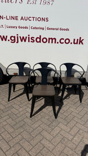 4 x Metal Framed Chairs with Dark Wood Seat.