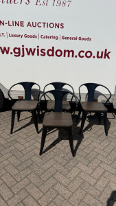 4 x Metal Framed Chairs with Dark Wood Seat.