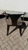 4 x Metal Framed Chairs with Dark Wood Seat. - 4