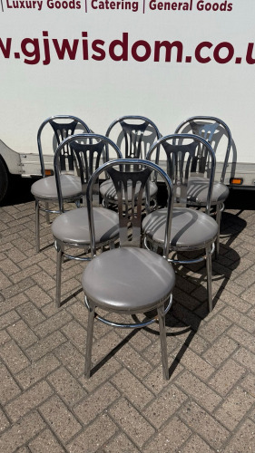 17 x Chrome Frame Chairs with Grey Faux Leather Seats.