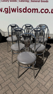 17 x Chrome Frame Chairs with Grey Faux Leather Seats.