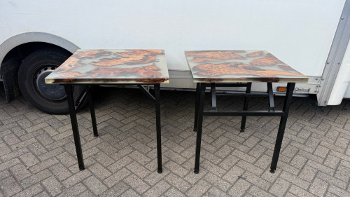 5 x Square Resin & Timber Top Dining Tables with Metal Frame & Folding Legs. Size H75 x W70.5 x D70.5cm.