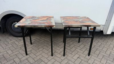 5 x Square Resin & Timber Top Dining Tables with Metal Frame & Folding Legs. Size H75 x W70.5 x D70.5cm.