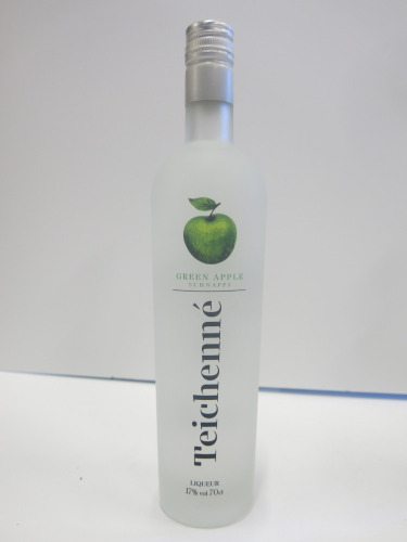 Bottle of Teichenne Green Apple Schnapps Liqeur.