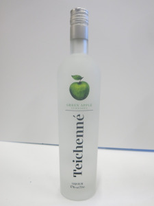 Bottle of Teichenne Green Apple Schnapps Liqeur.
